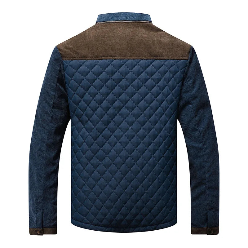 Men's lightweight quilted jacket with stand-up collar and diamond patterns