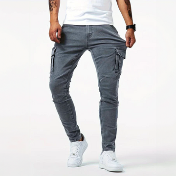 Men's slim fit stretch cargo jeans with side pockets