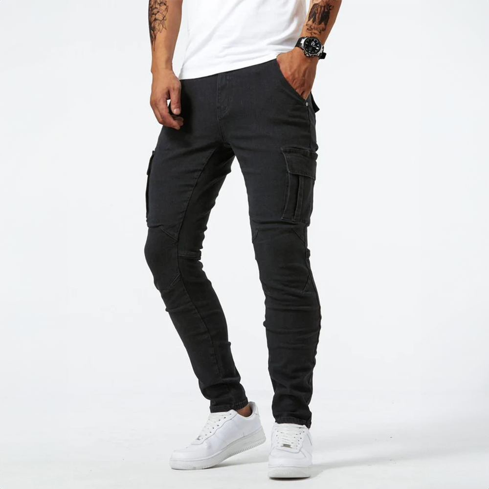 Men's slim fit stretch cargo jeans with side pockets