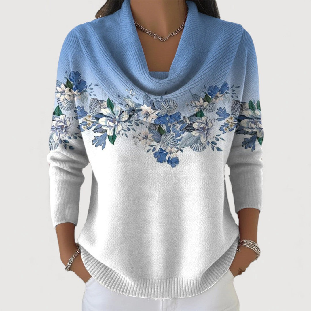 Women's turtleneck sweater with floral pattern and relaxed fit