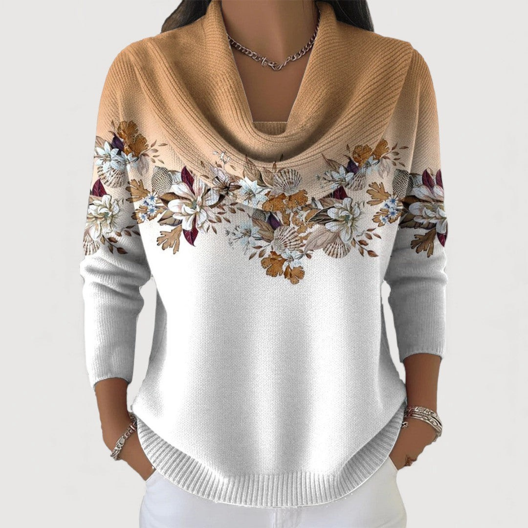 Women's turtleneck sweater with floral pattern and relaxed fit