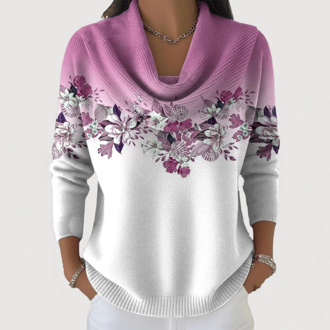 Women's turtleneck sweater with floral pattern and relaxed fit