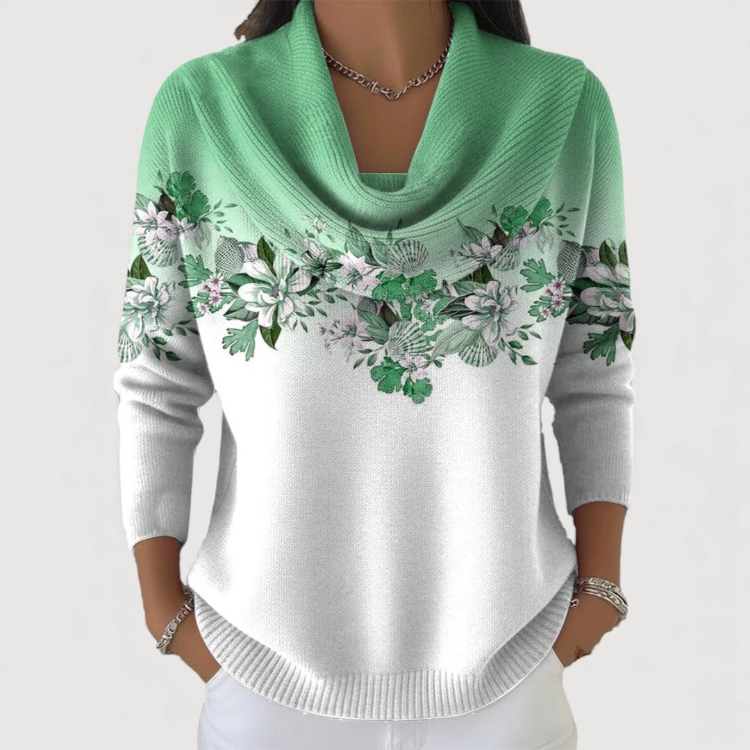 Women's turtleneck sweater with floral pattern and relaxed fit