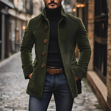 Fashion Jacket Peacoat Men Stand Collar with Button Closure - Slim Fit