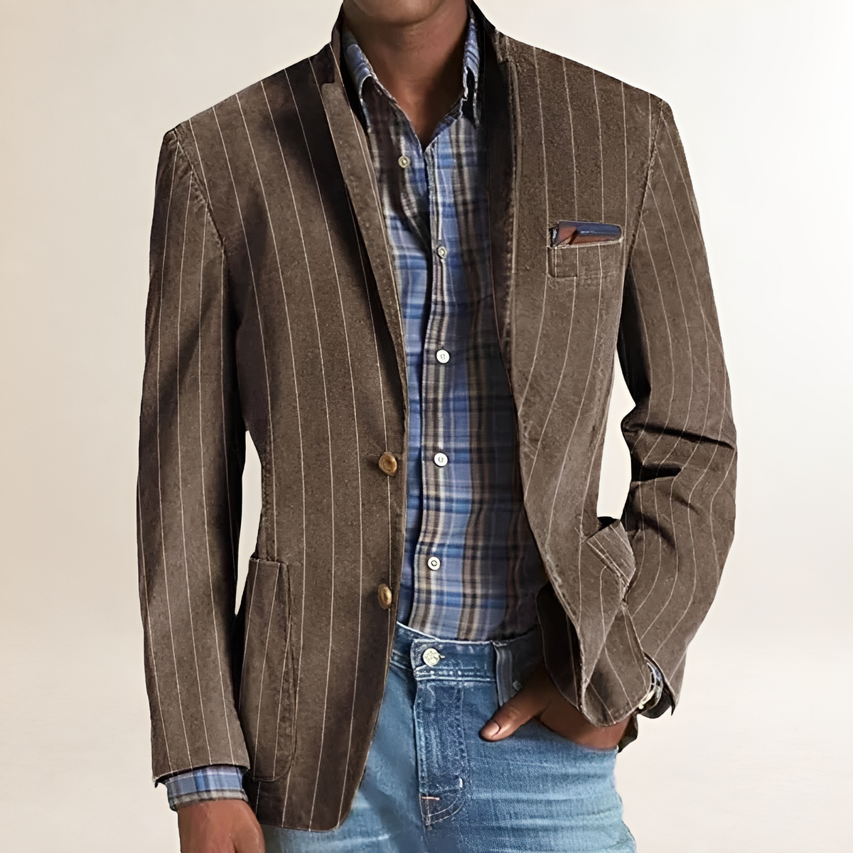 Men's Blazer with Notched Lapel and Elbow Patches - Regular Fit
