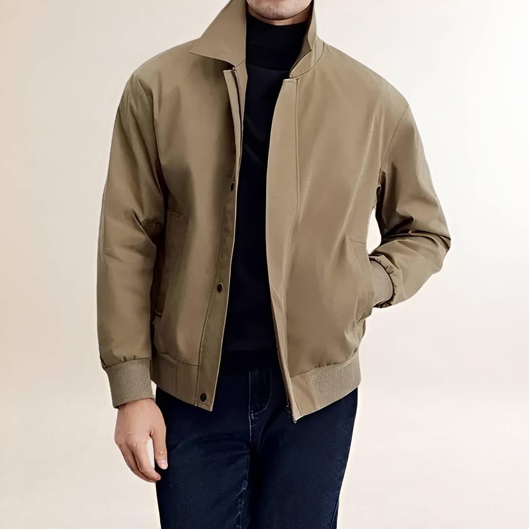 Men's Bomber Jacket with Snap Closure and Classic Collar - Relaxed Fit