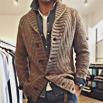 Men's Cardigan Jacket with Shawl Collar - Button Closure, Relaxed Fit
