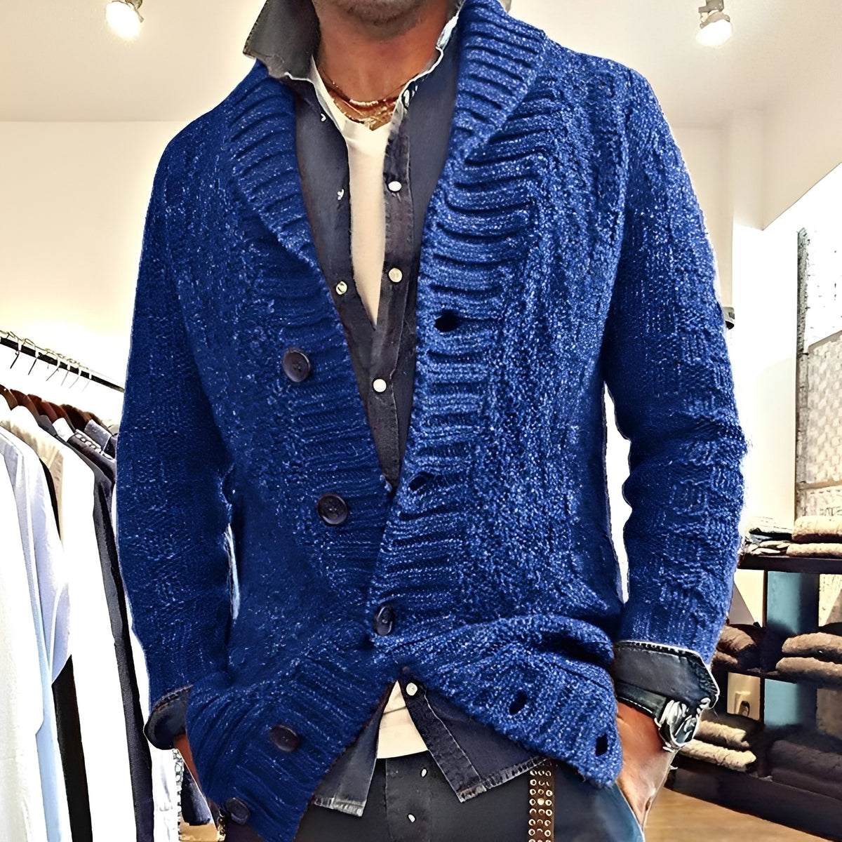 Men's Cardigan Jacket with Shawl Collar - Button Closure, Relaxed Fit