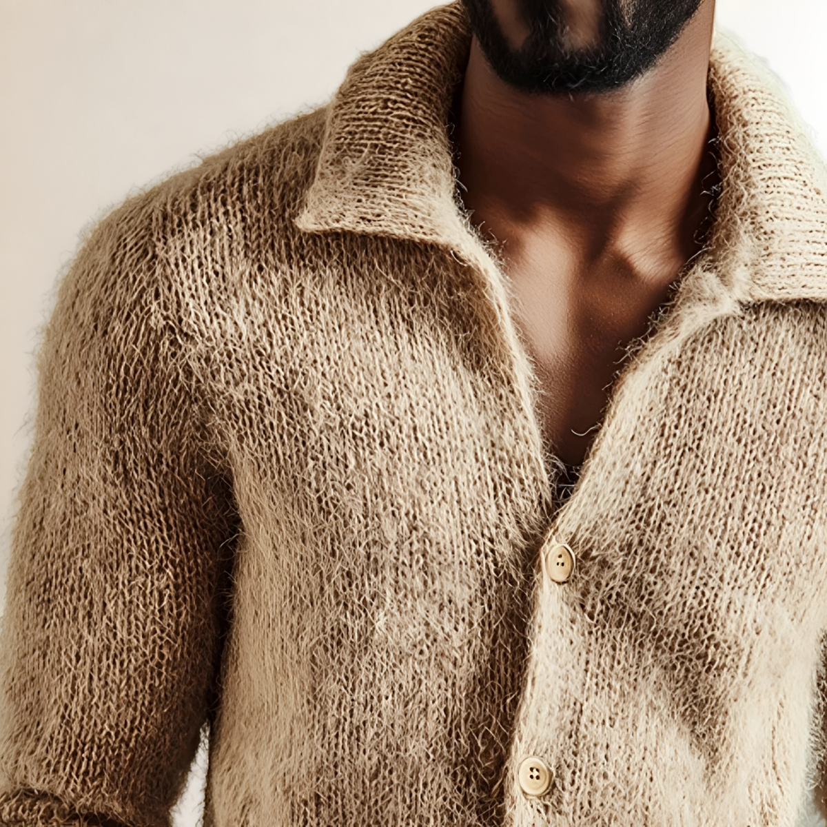 Men's Cardigan Retro Lapel Sweater with Button Closure - Regular Fit
