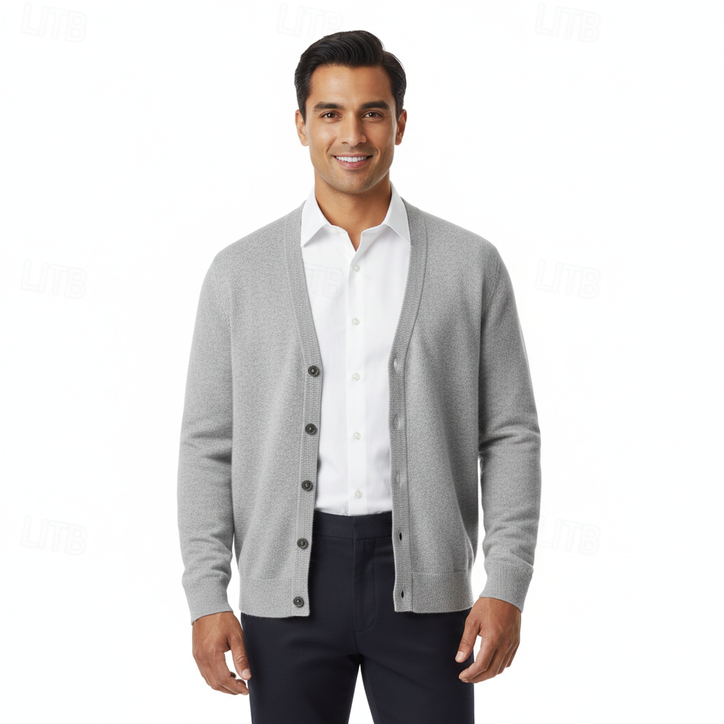 Men's Cardigan - V-Neck, Button Closure, Regular Fit