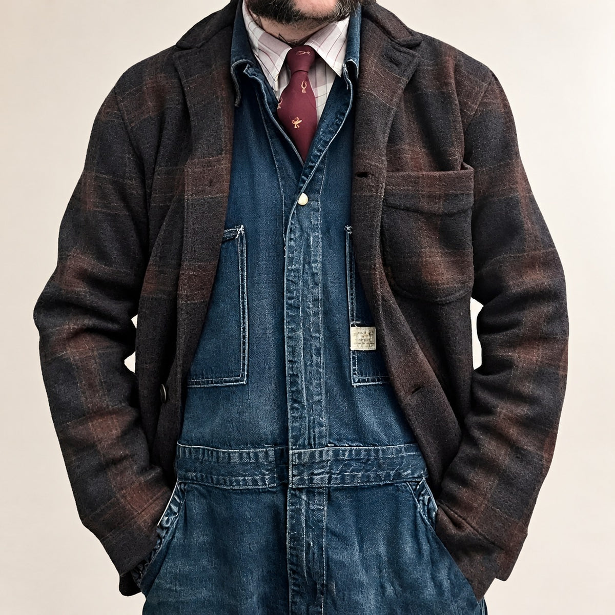 Men's Checkered Blazer Jacket - Lapel Design, Loose Fit