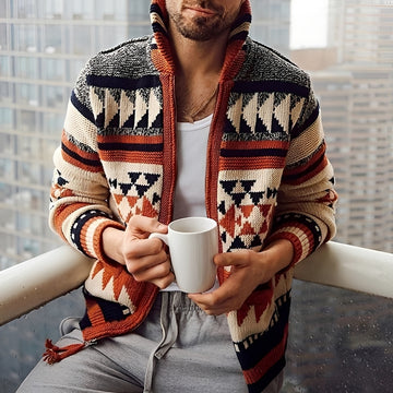 Men's Geometric Zip Cardigan Sweater Jacket with Pockets
