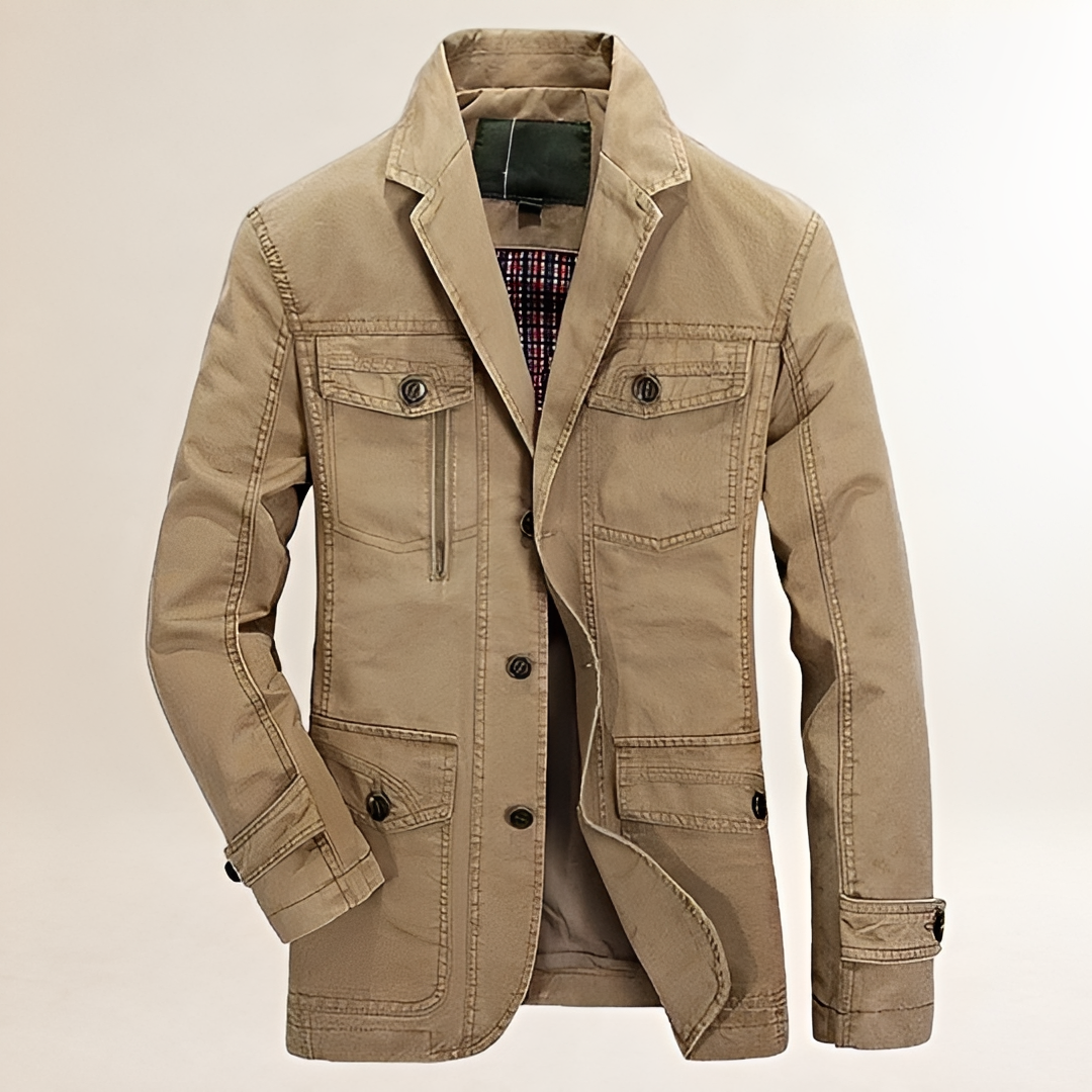 Men's Jacket Casual Blazer with Multiple Pockets and Button Closure - Regular Fit