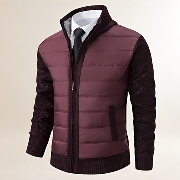 Men's Jacket Padded Zip-Up with High Collar and Contrast Sleeves