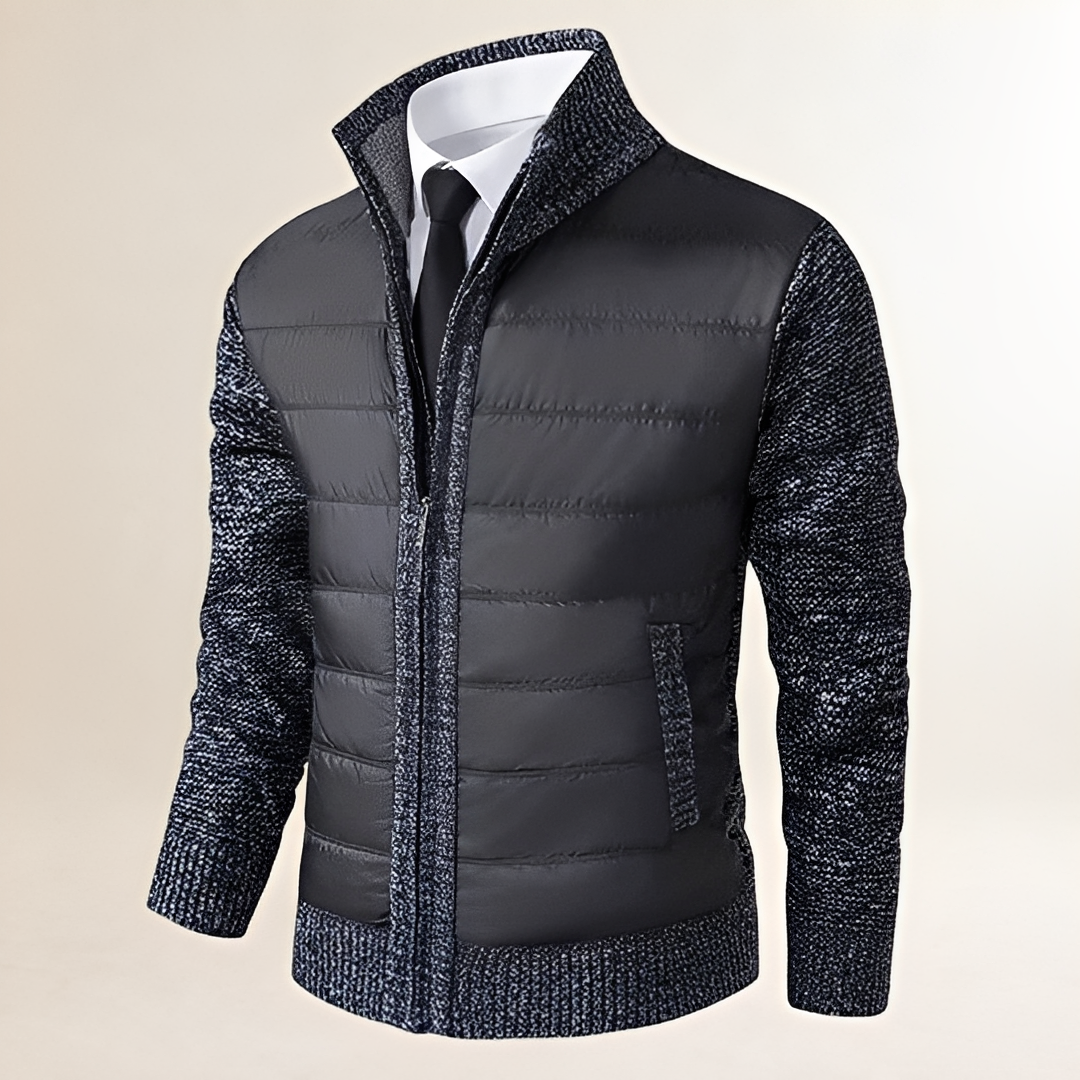 Men's Jacket Padded Zip-Up with High Collar and Contrast Sleeves