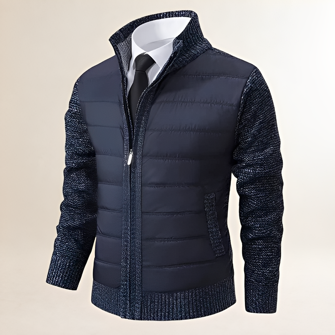 Men's Jacket Padded Zip-Up with High Collar and Contrast Sleeves