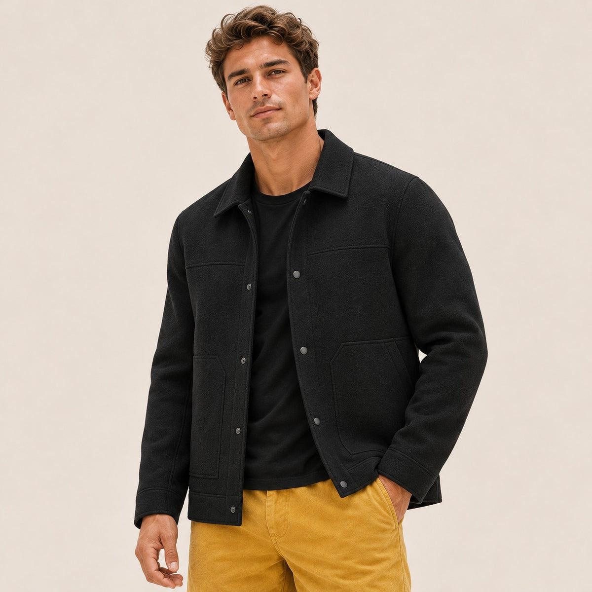 Men's Jacket with Button Closure and Patch Pocket - Regular Fit
