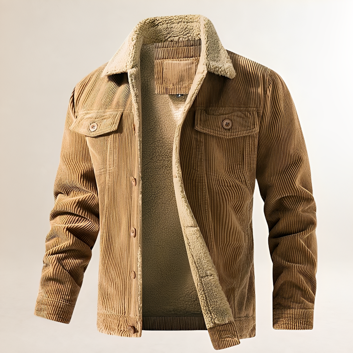 Men's Jacket with Plush Collar and Button Closure - Regular Fit, Casual Style