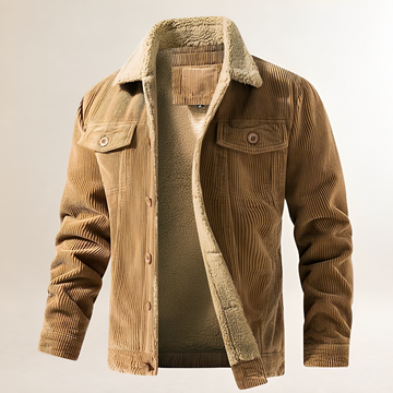 Men's Jacket with Plush Collar and Button Closure - Regular Fit, Casual Style