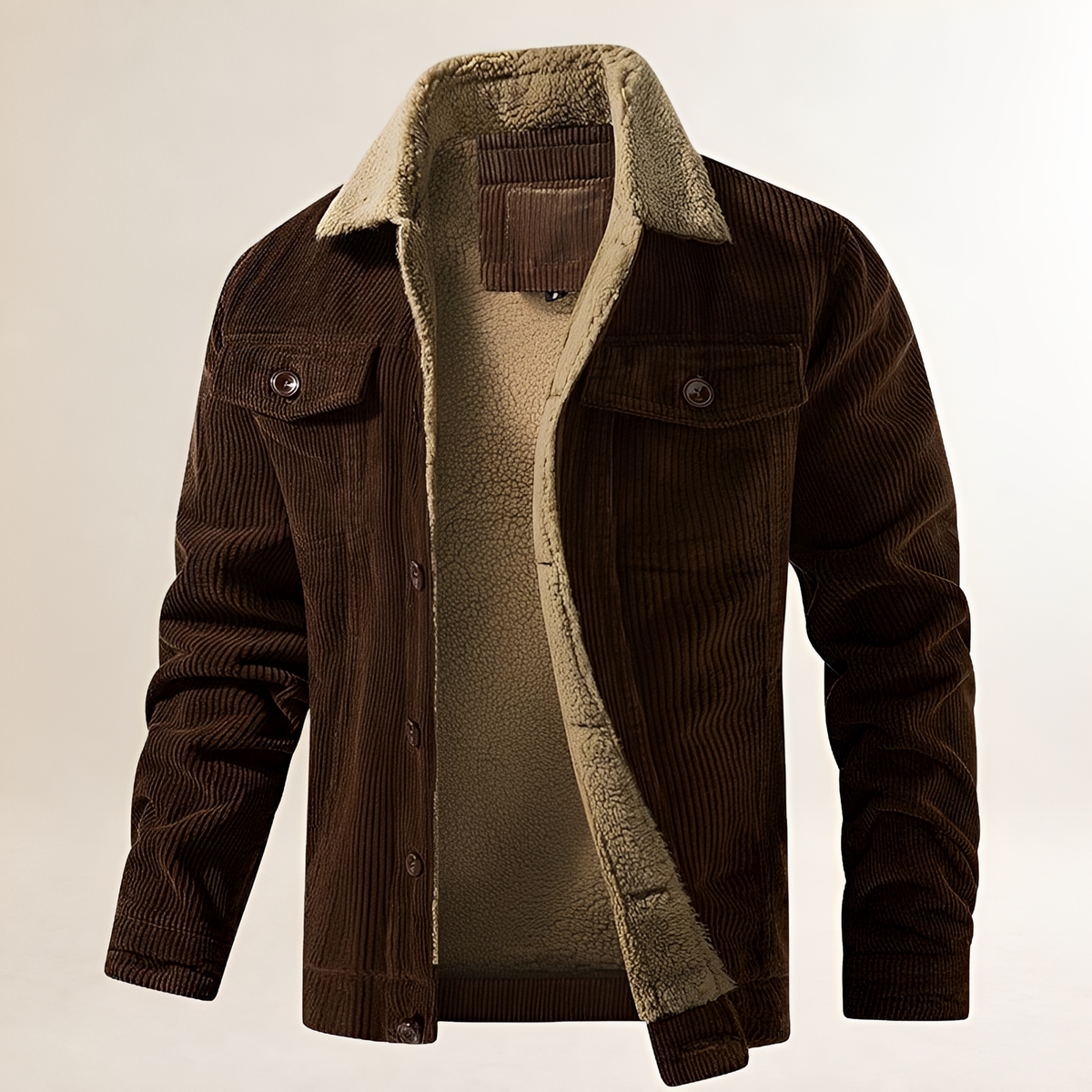 Men's Jacket with Plush Collar and Button Closure - Regular Fit, Casual Style
