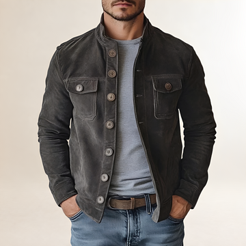 Men's Jacket with Stand Collar and Button Closure - Classic Fit