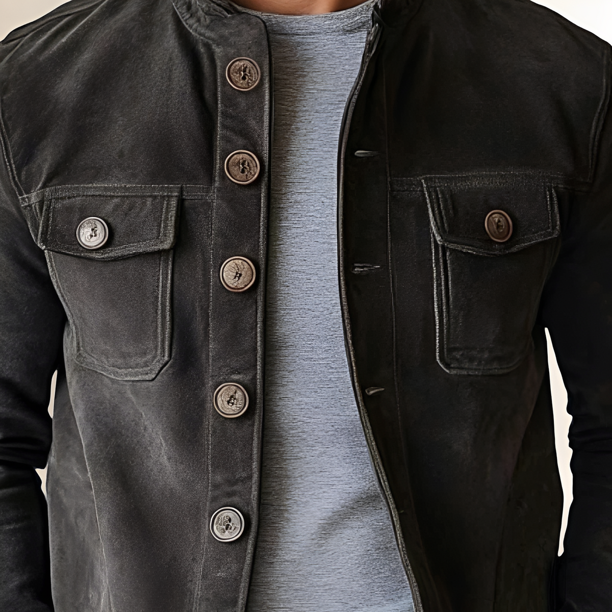 Men's Jacket with Stand Collar and Button Closure - Classic Fit