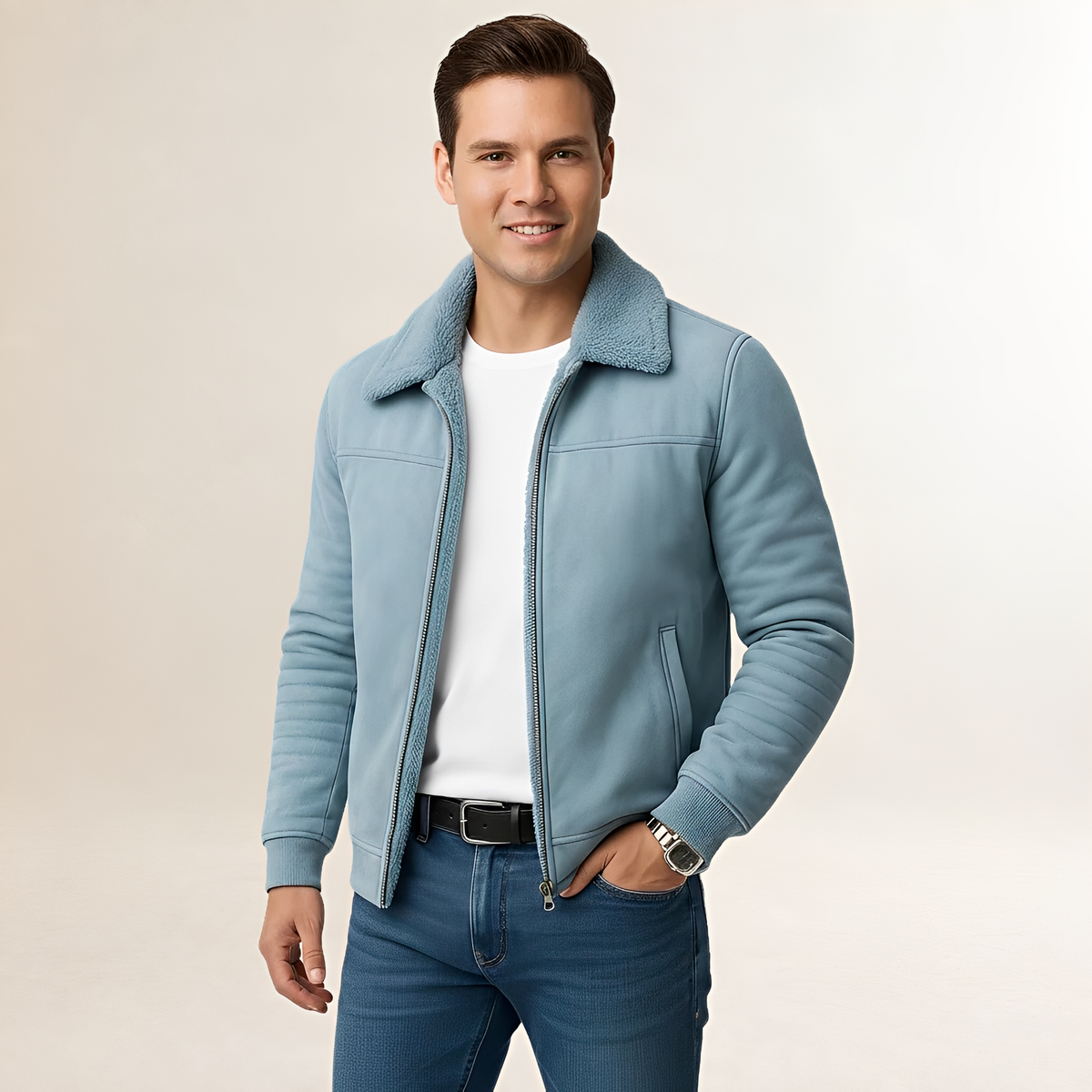 Men's Jacket - Zip Closure, Collar Design, Modern Fit