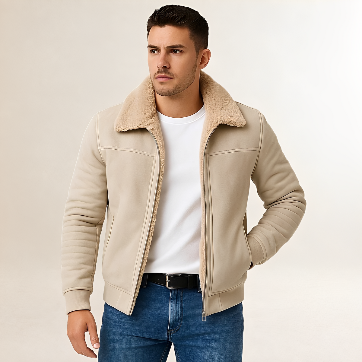 Men's Jacket - Zip Closure, Collar Design, Modern Fit