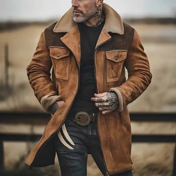 Men's Mid-Length Coat with Lapel Collar and Button Closure - Regular Fit