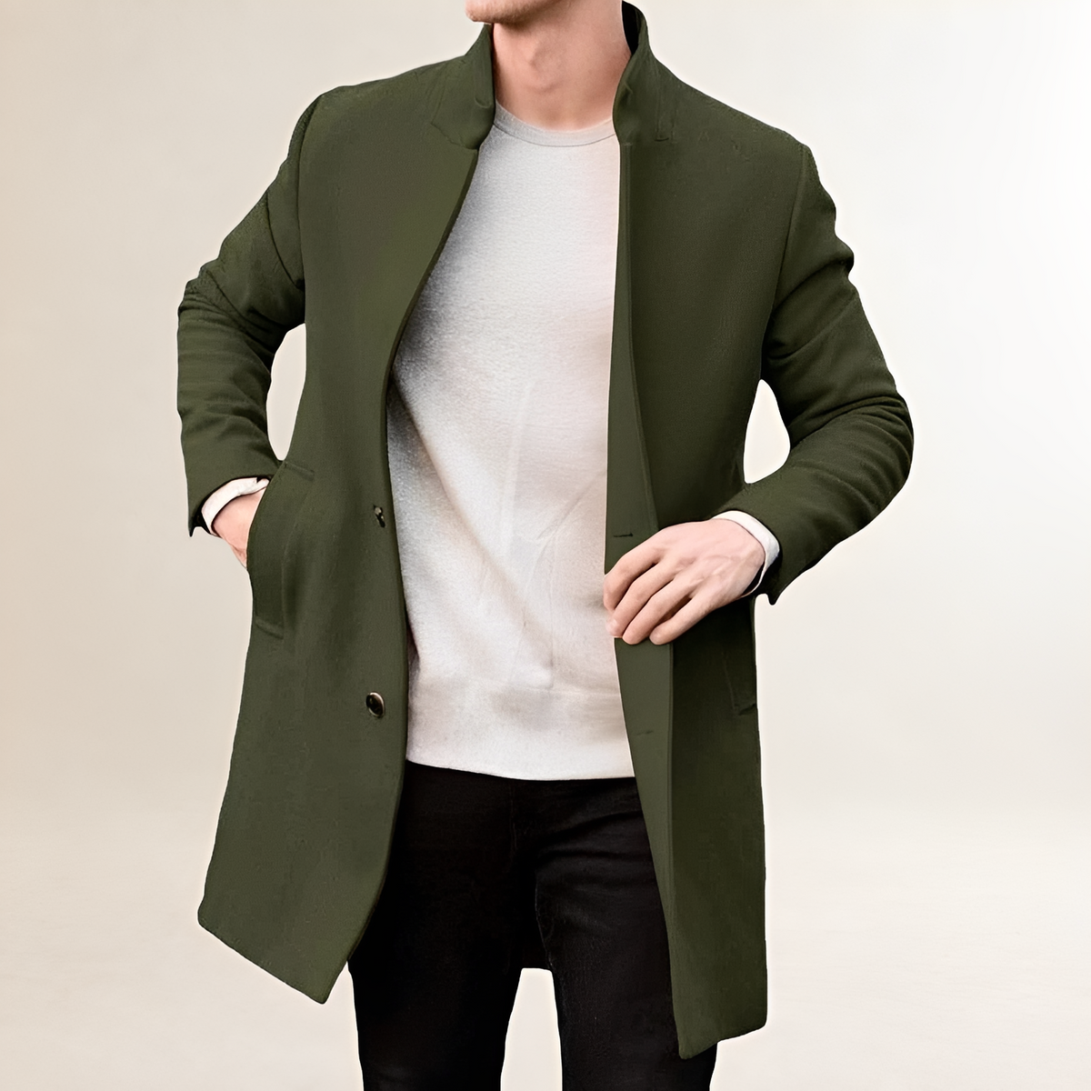 Men's Mid-length Stand Collar Single Breasted Coat - Casual Outerwear