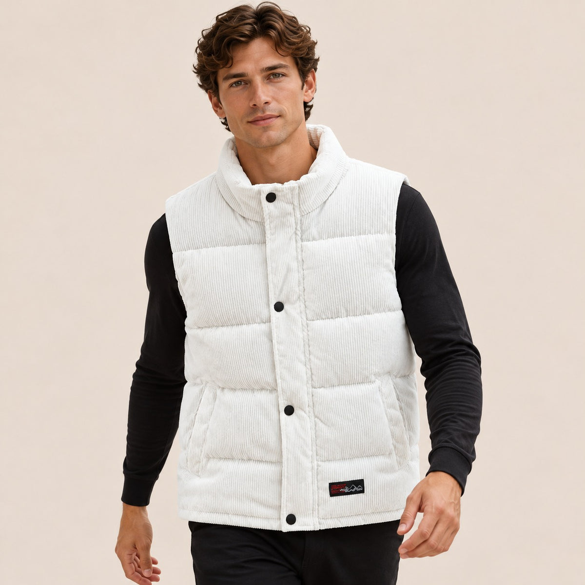 Men's Padded Vest with High Collar - Casual Outerwear