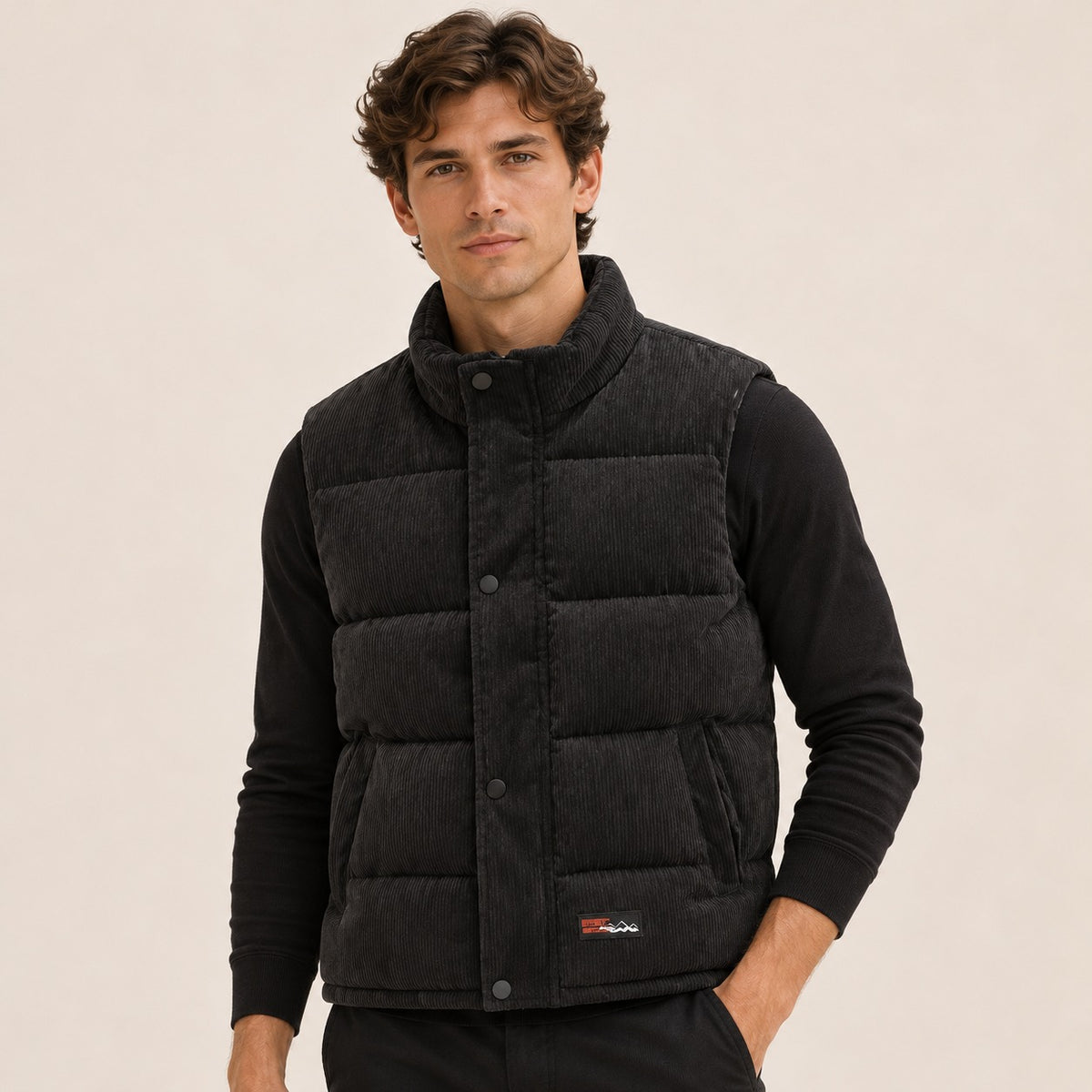 Men's Padded Vest with High Collar - Casual Outerwear