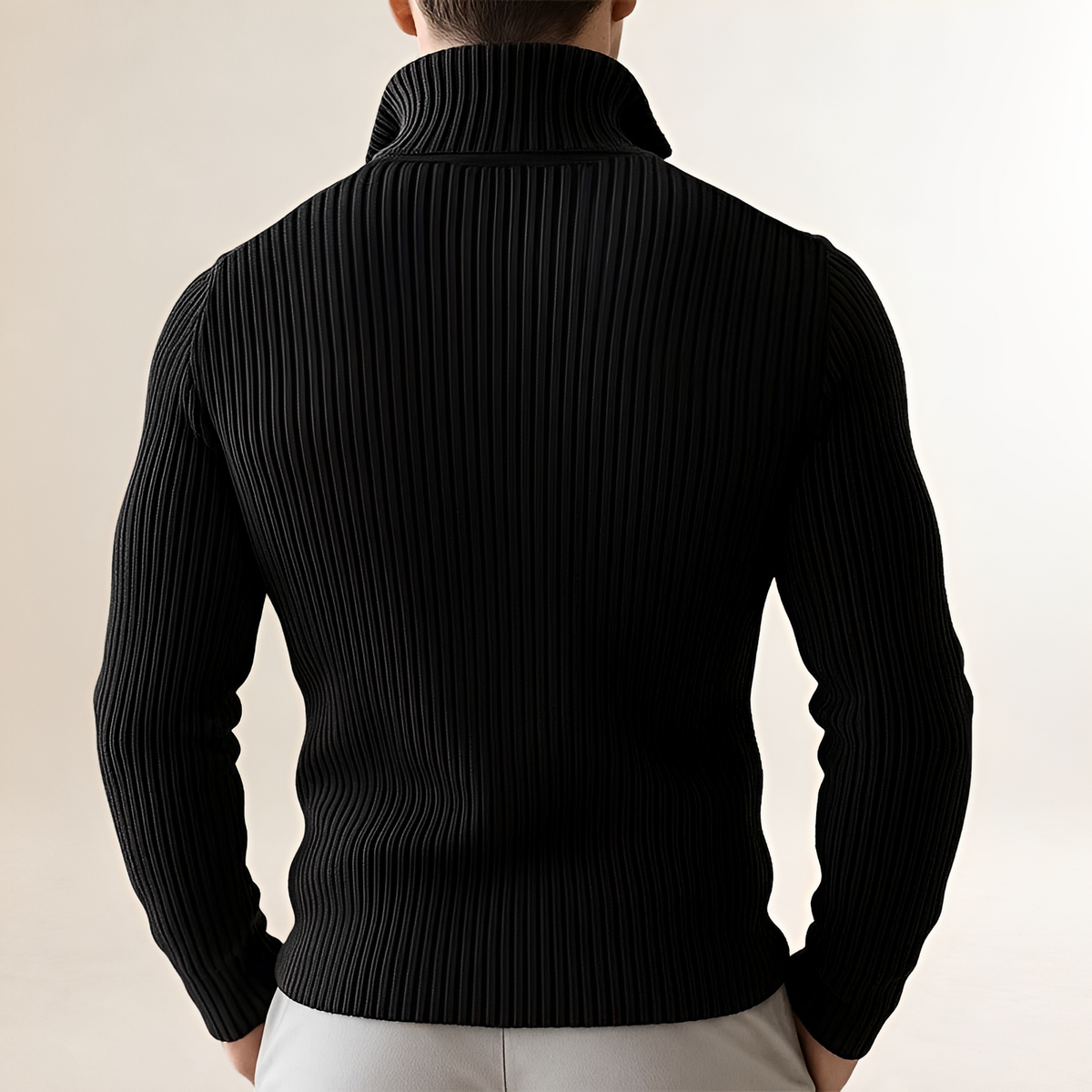 Men's Ribbed Zipper Sweater Cardigan - Slim Fit, High Collar