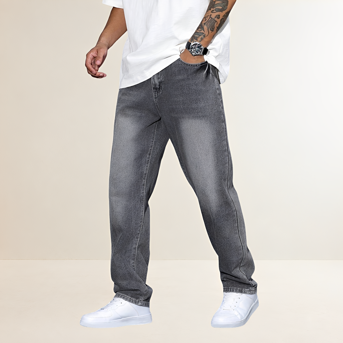 Men's Straight Leg Jeans - Casual Fit, Classic Design