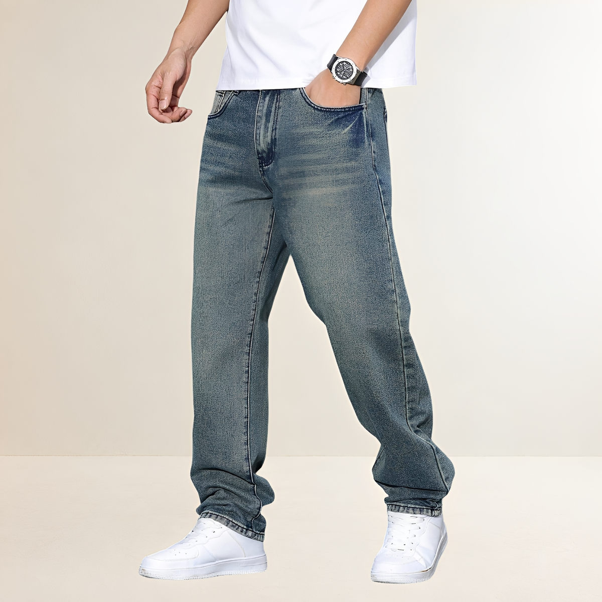 Men's Straight Leg Jeans - Casual Fit, Classic Design