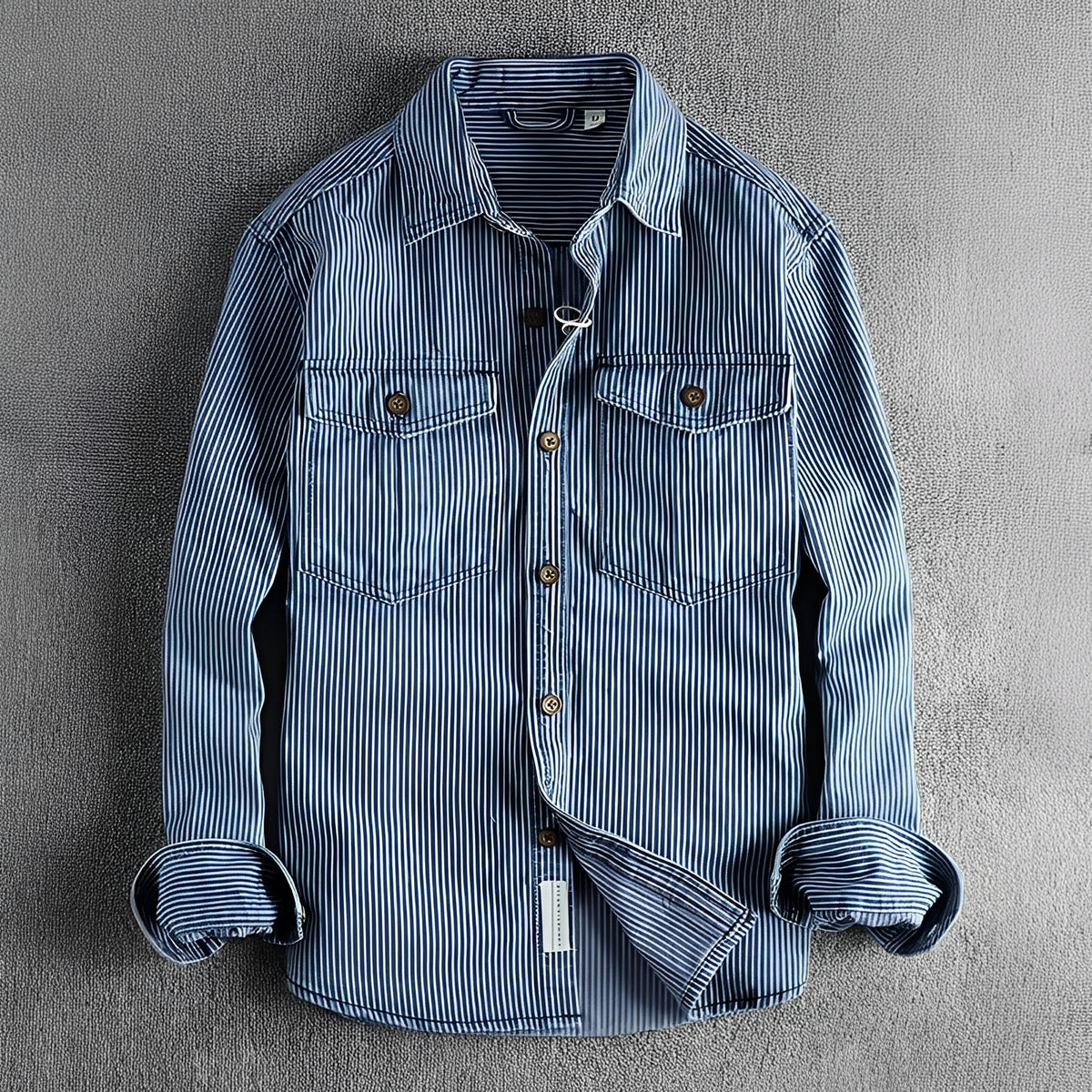 Men's Striped Shirt - Long Sleeve, Button Closure, Two Chest Pockets