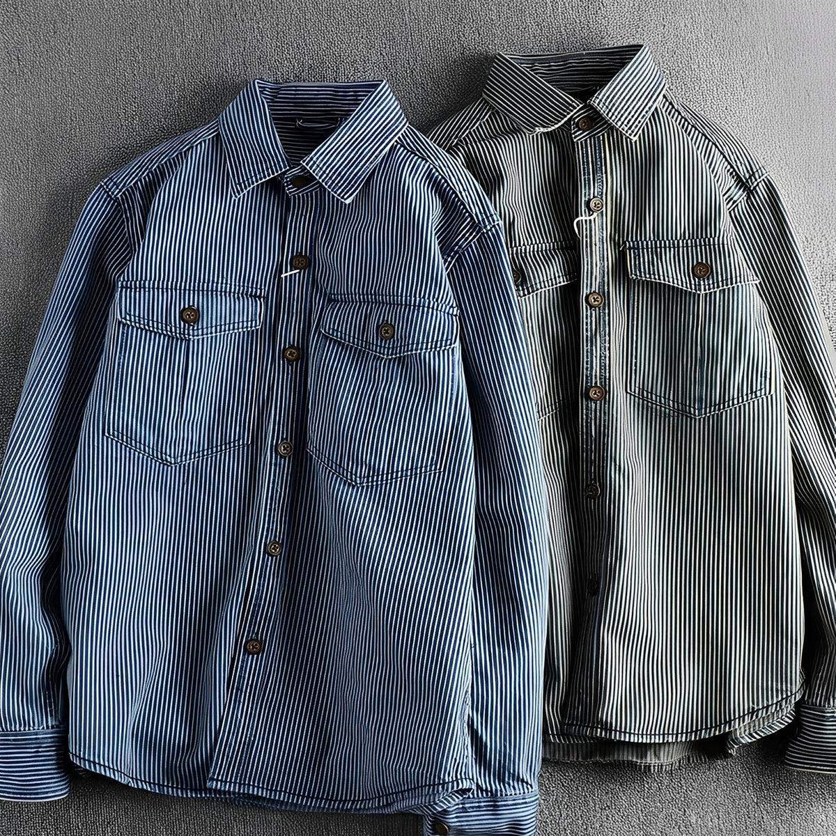 Men's Striped Shirt - Long Sleeve, Button Closure, Two Chest Pockets