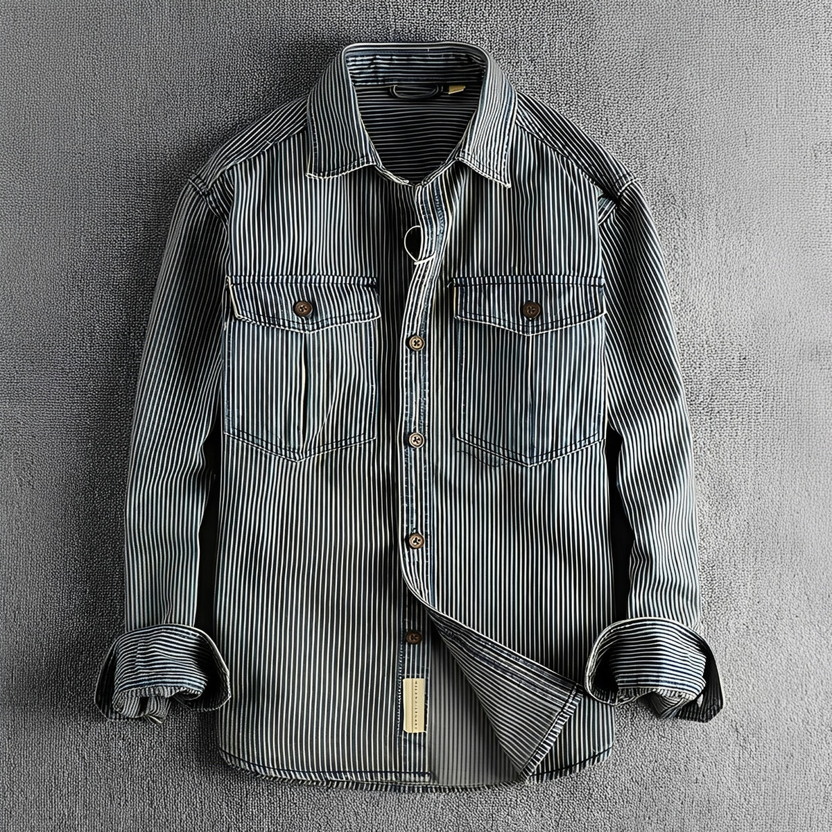 Men's Striped Shirt - Long Sleeve, Button Closure, Two Chest Pockets