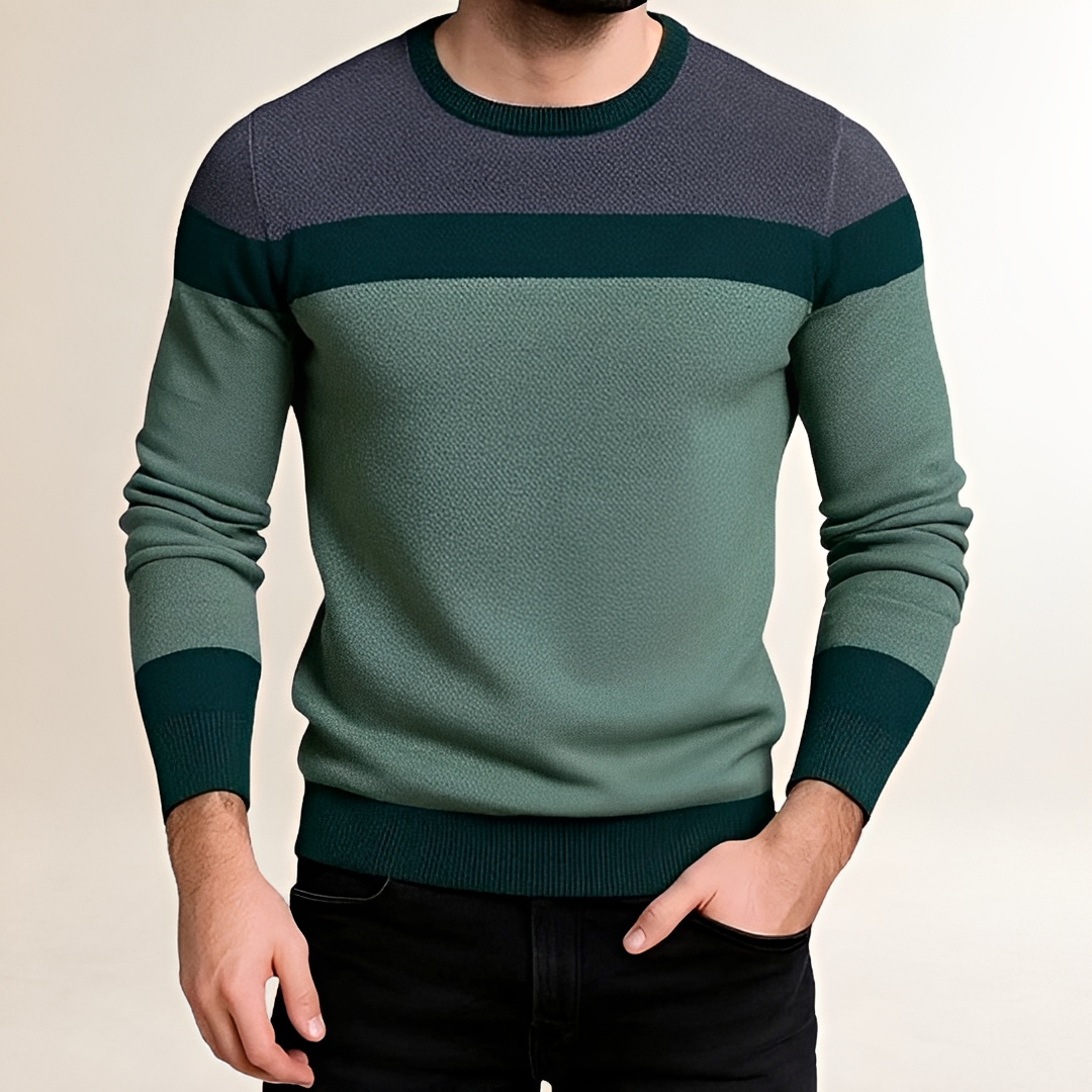 Men's Sweater Crew Neck Color Block Design - Fitted Cut