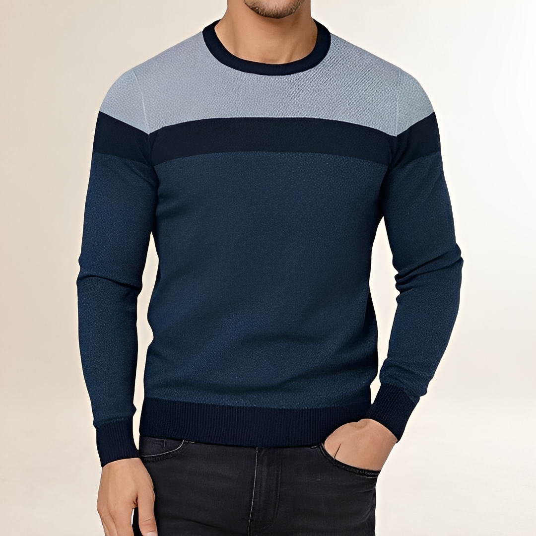 Men's Sweater Crew Neck Color Block Design - Fitted Cut