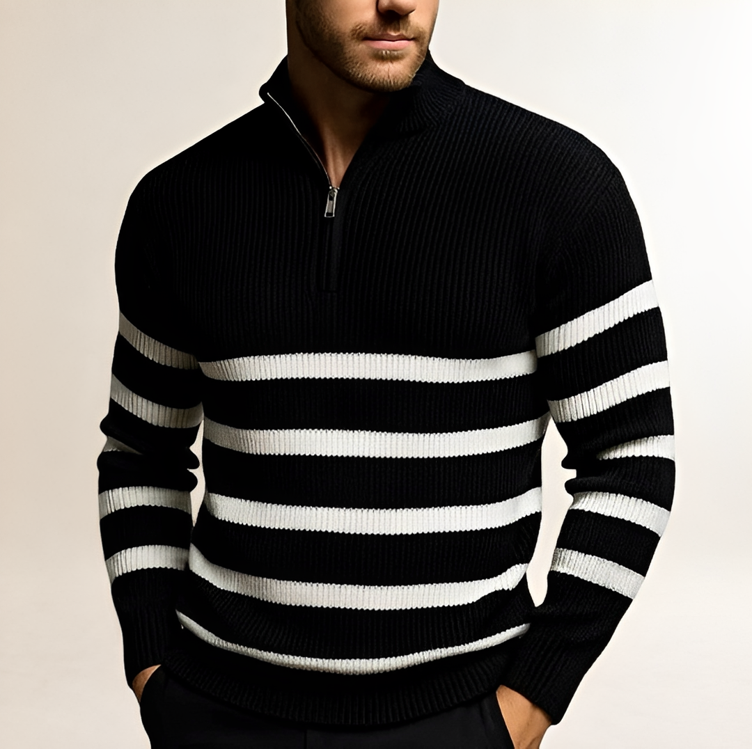 Men's Sweater Half-Zip with Bold Stripes - Comfortable Fit