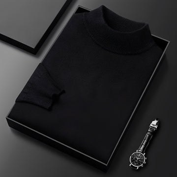 Men's Sweater - High Neck Design with Ribbed Cuffs and Modern Fit