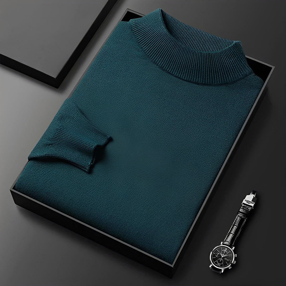 Men's Sweater - High Neck Design with Ribbed Cuffs and Modern Fit