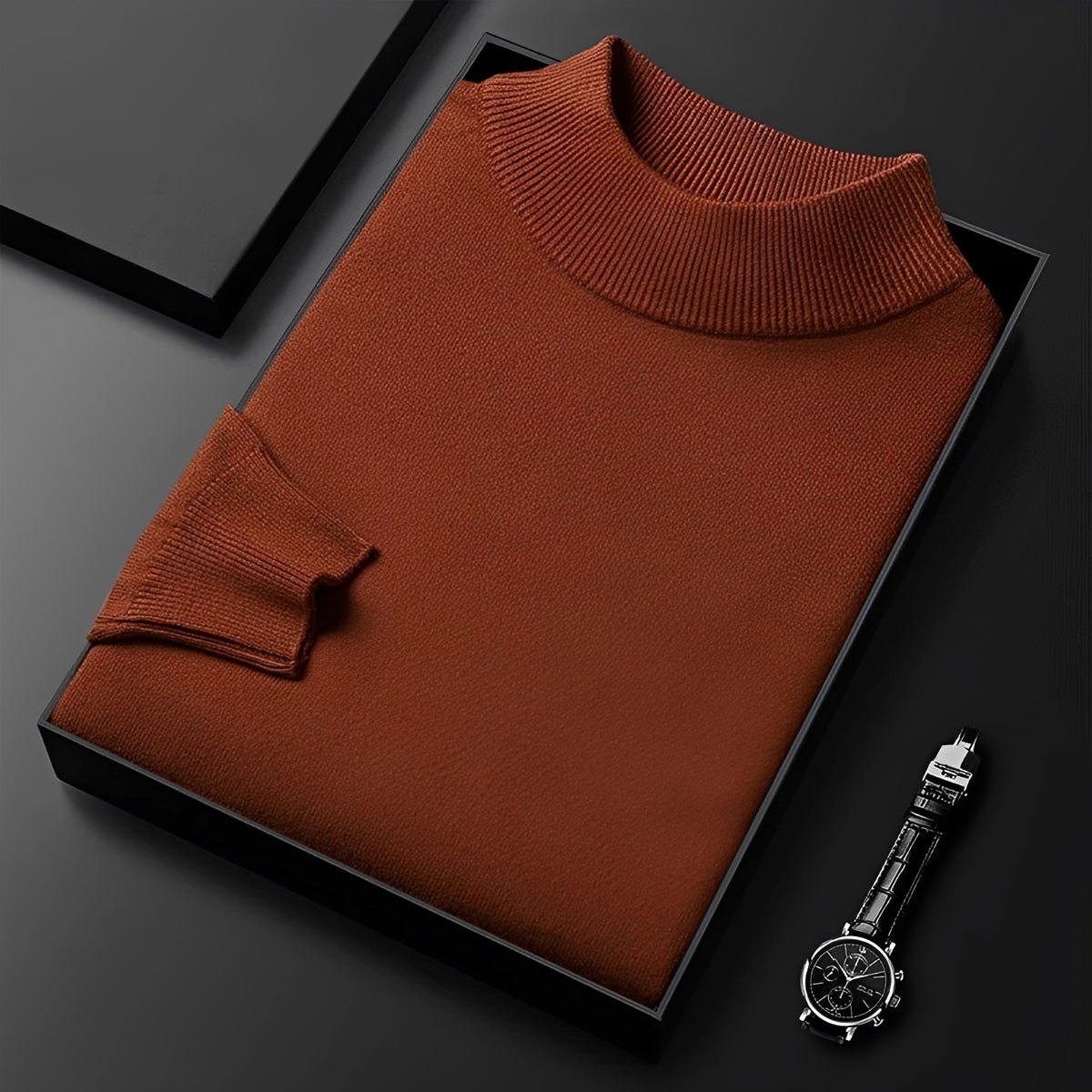 Men's Sweater - High Neck Design with Ribbed Cuffs and Modern Fit