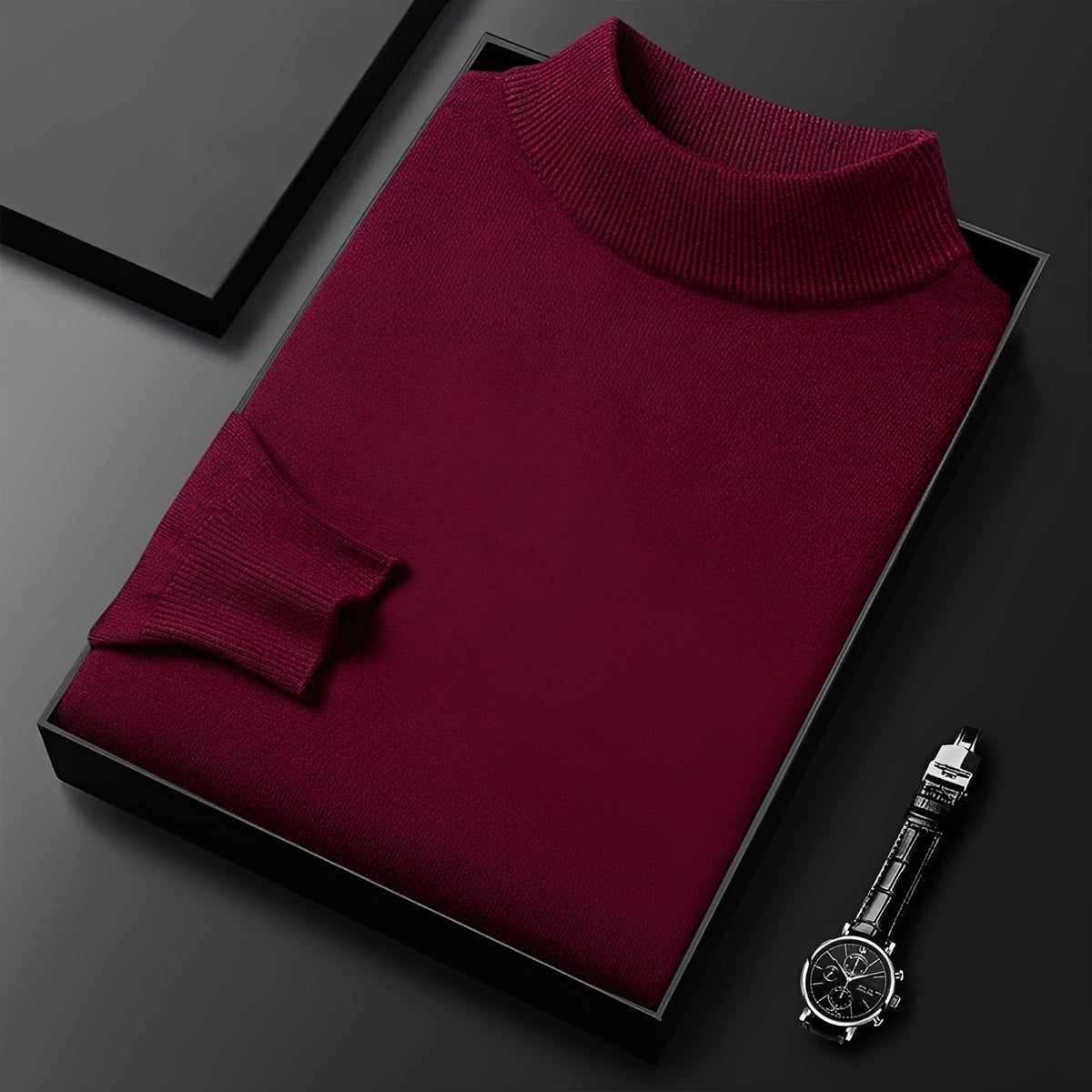 Men's Sweater - High Neck Design with Ribbed Cuffs and Modern Fit