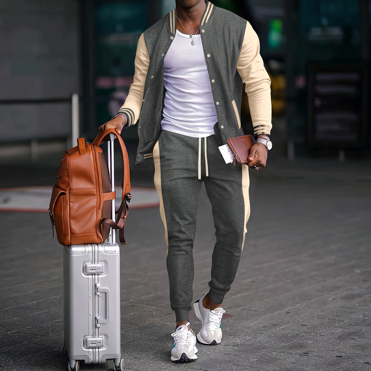 Sports Set for Men - Color Block Varsity Jacket and Jogger Pants - Regular Fit