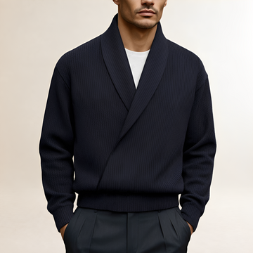 Sweater for Men - Shawl Collar Wrap Design with Long Sleeves