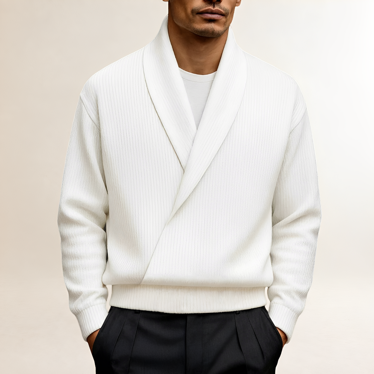 Sweater for Men - Shawl Collar Wrap Design with Long Sleeves