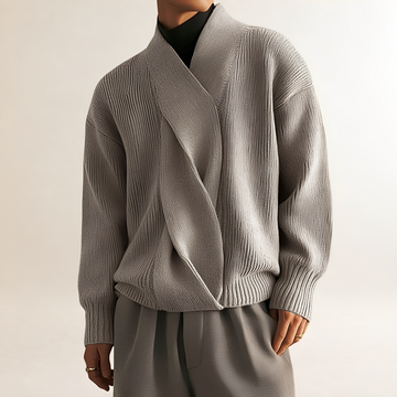 Sweater for Men - Wrap Design with Ribbed Texture and Long Sleeves