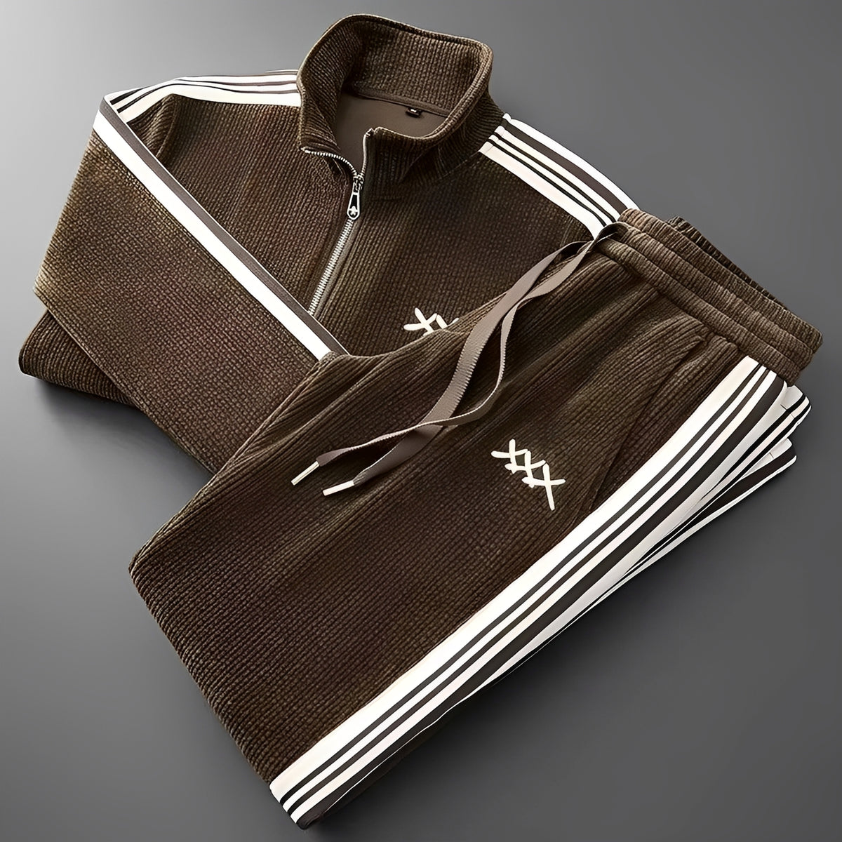 Tracksuit for Men - Zip-Up Jacket, Drawstring Pants, Ribbed Cuffs, Sporty Design